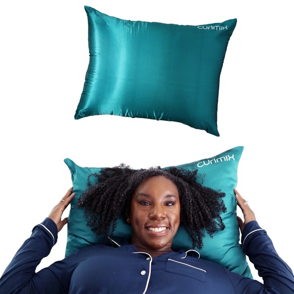 CurlMix Satin Pillowcase For‎ Curly Hair Teal Standard Size - Picture 2 of 4